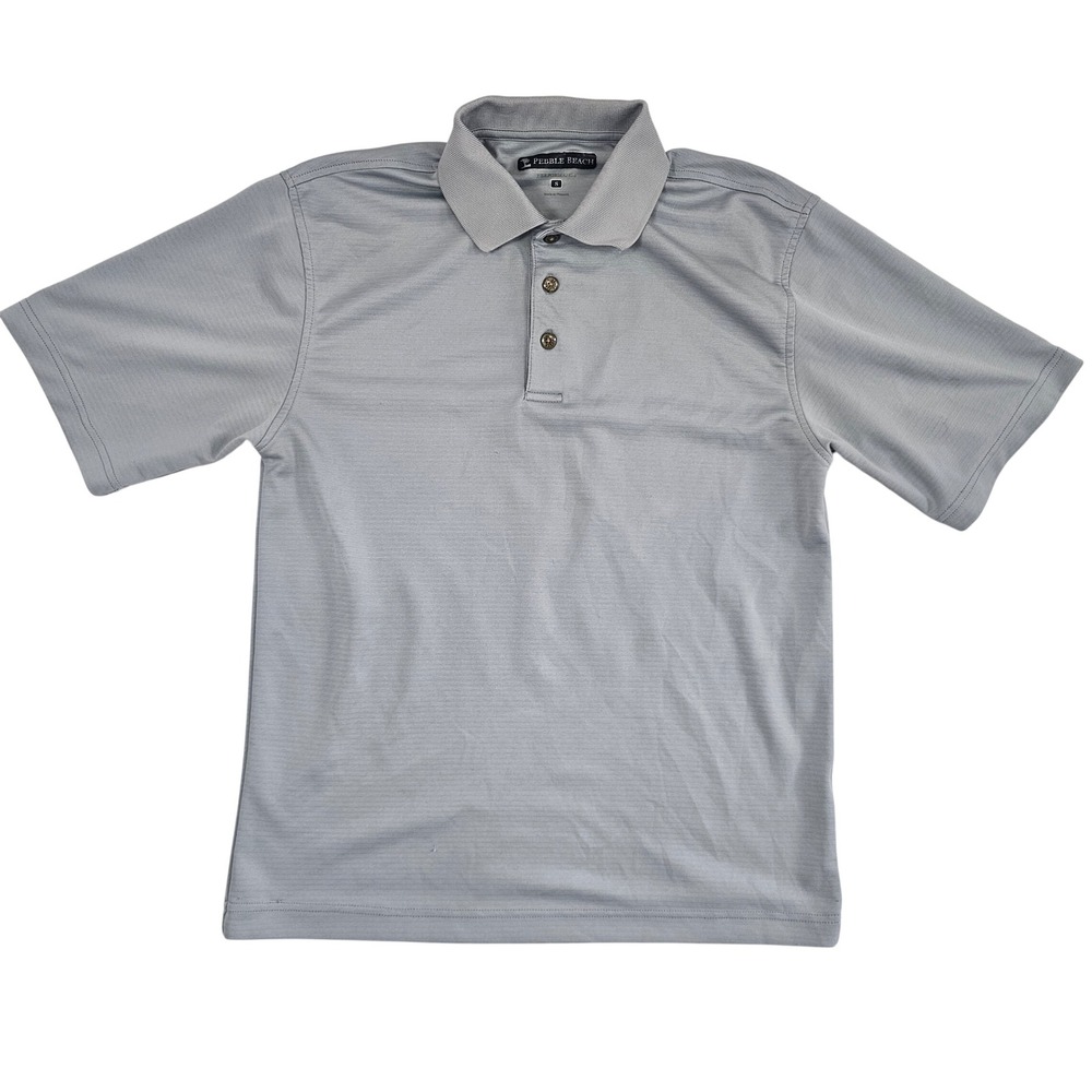 Pebble Beach Performance Mens SmallGrey Micro Stripe ShortSleeve Golf Polo Shirt